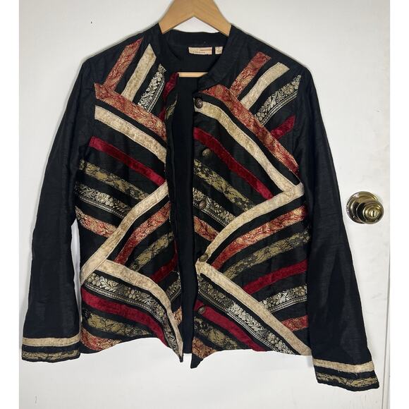 Choices Jackets & Blazers - Choices Womens Size Large Button Up Jacket Artsy Patchwork Texture Long Sleeve